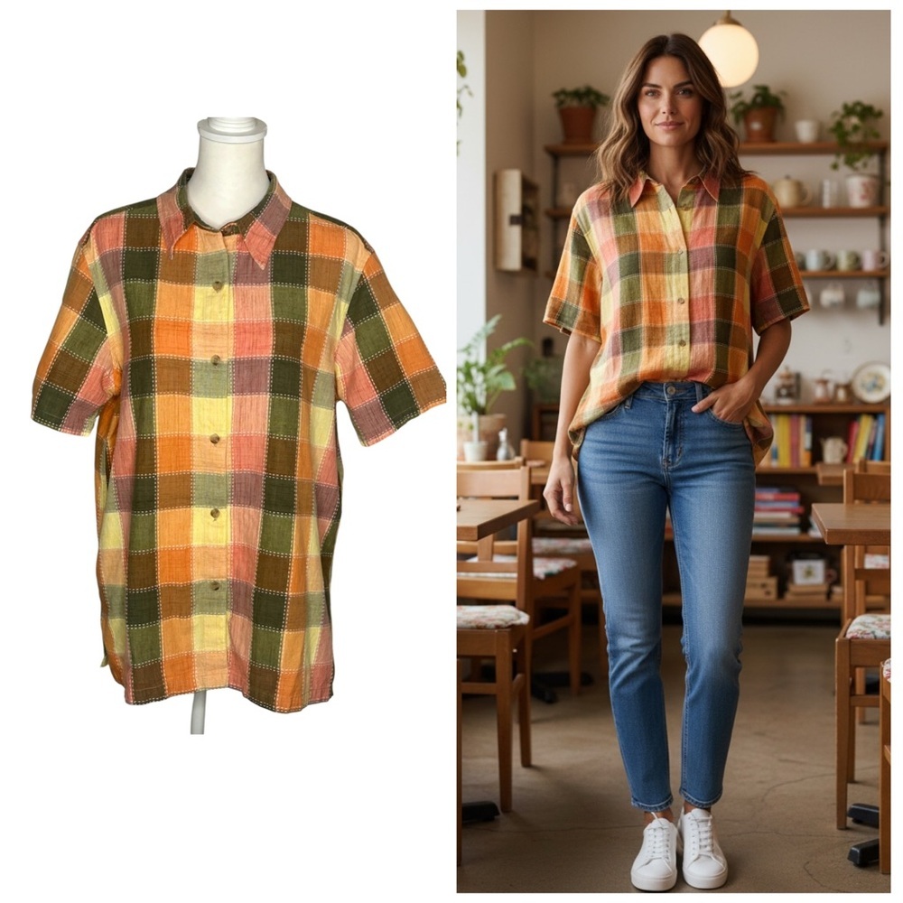 Vintage Willow Ridge Plaid Button-Down EUC Sz XL Cottagecore granny core madras